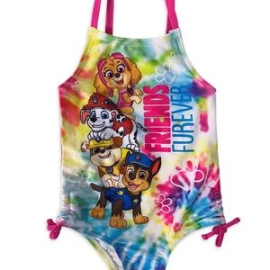 PAW Patrol Girls Tie-Dye One-Piece Swimsuit — Pink Blue Yellow
